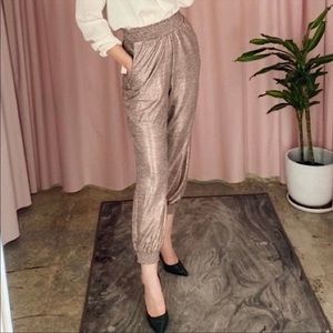 Anthropologie pink metallic joggers